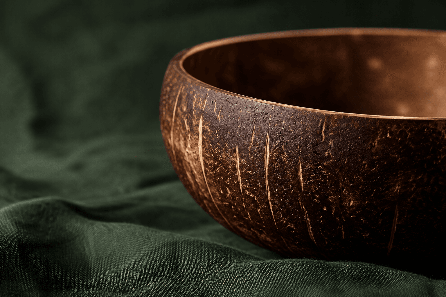 Natural texture of a handcrafted coconut bowl